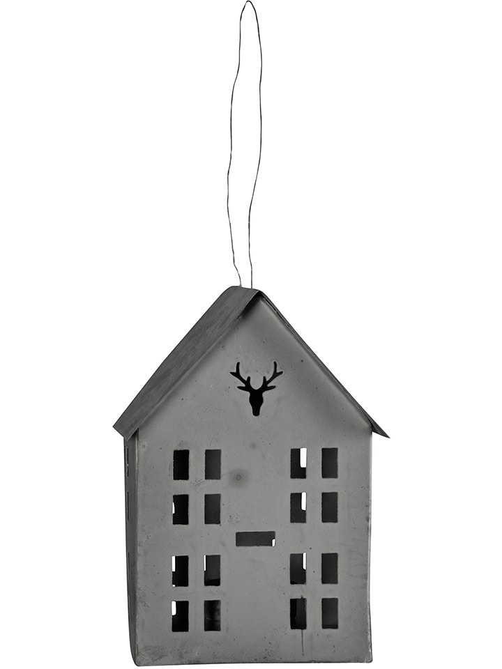 POSIWIO Windlicht "Haus" in Grau - (B)11 x (H)16 x (T)8 cm - onesize
