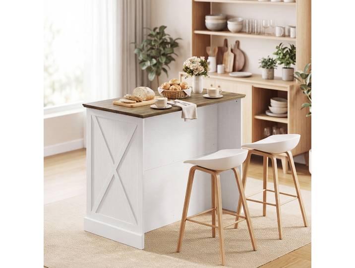 HOMCOM Îlot Cuisine Blanc 2 Tiroirs 2 Portes Étagère Réglable
