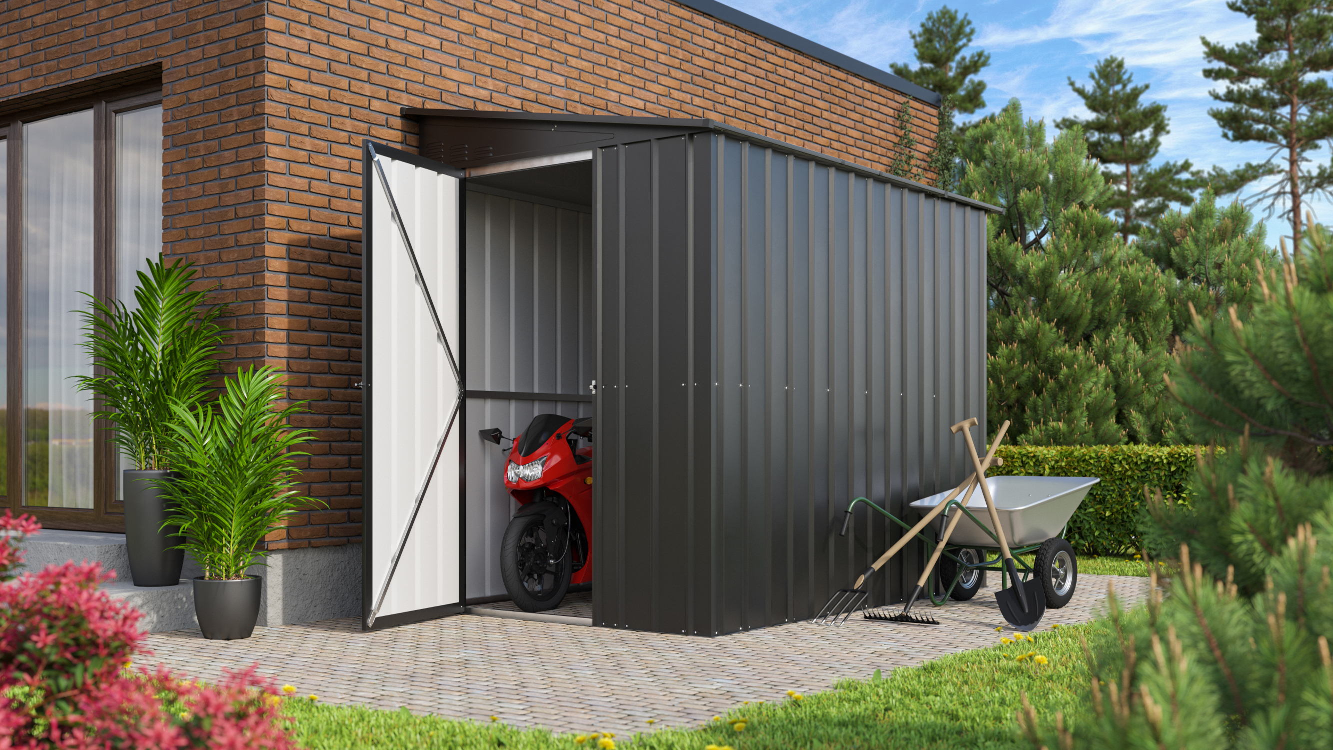 Globel Gerätehaus Wand-Zierde LeanTo Gerätehaus aus Metall in Grau, Geräteschrank Gartenhaus