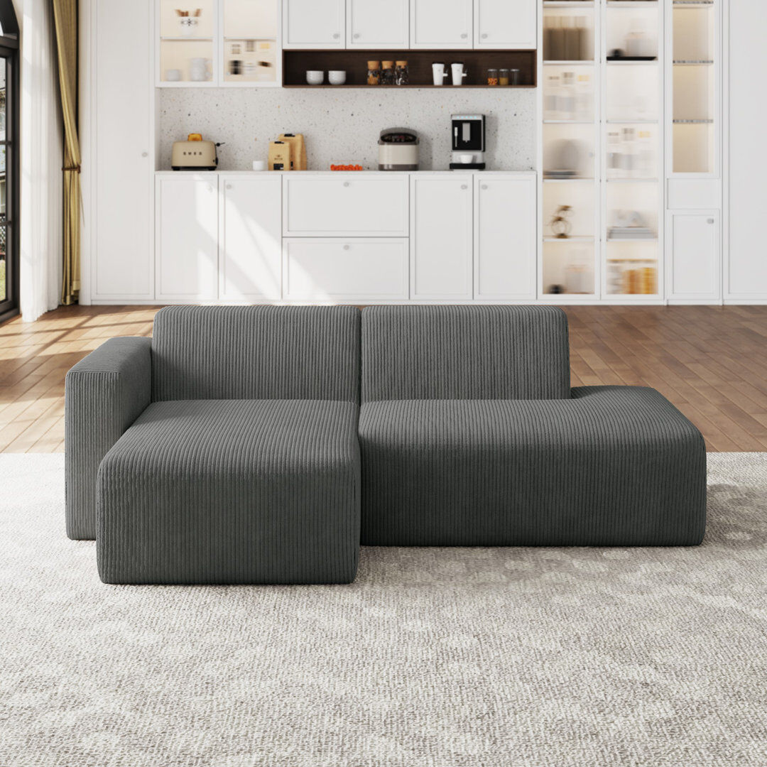 Blue Elephant Berlare Modular Corner Sofa Grey Corduroy 81cm H X 240cm W X 145cm D