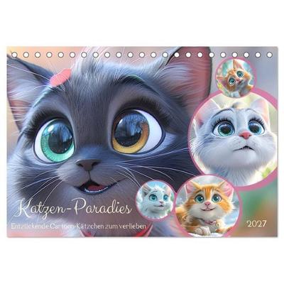 Katzen-Paradies. Entzückende Cartoon-Kätzchen zum verlieben (Tischkalender 2027 DIN A5 quer), CALVENDO Monatskalender