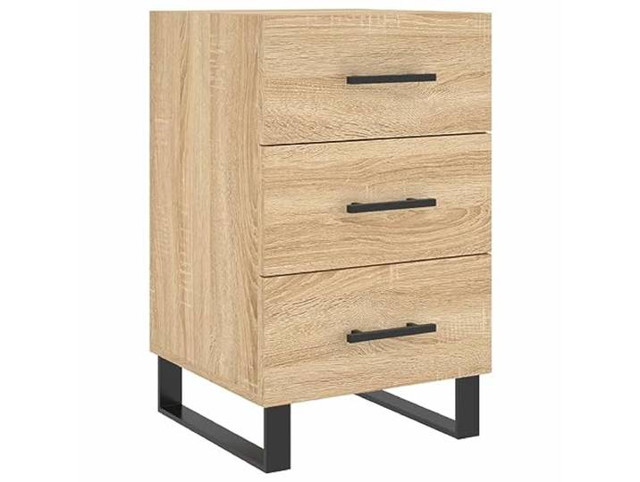 fsahslih Nachttisch 40x40x66 cm Beistelltisch Sonoma-Eiche mit Schubladen Kompakter Nachtschrank für das Schlafzimmer mit stabilen Metallfüßen und praktischem Stauraum für Ihren Wohnraum.