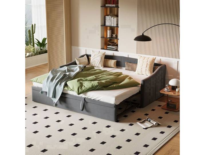 Lit gigogne 90 / 180 x 200 - Canapé Convertible 2 Places - RWUDV - Canapé Lit Convertible Multifonctionnel Moderne - en Velours Gris