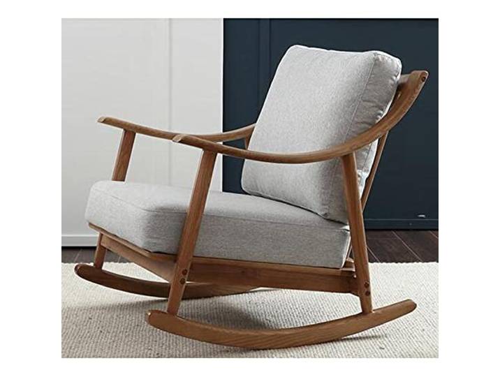 Unbekannt Schaukelstuhl, Balkon Lounge Sessel mit abnehmbarem Kissen Komfortable Stoff Gepolsterte Sitzfläche und Holzbasis (Antikbraun)
