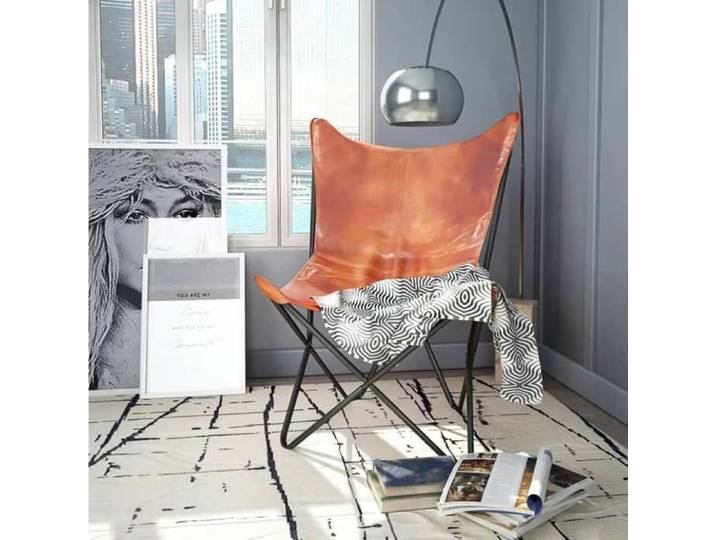 Chaise papillon en cuir - VIDAXL - Marron - Style vintage - Pour intérieur