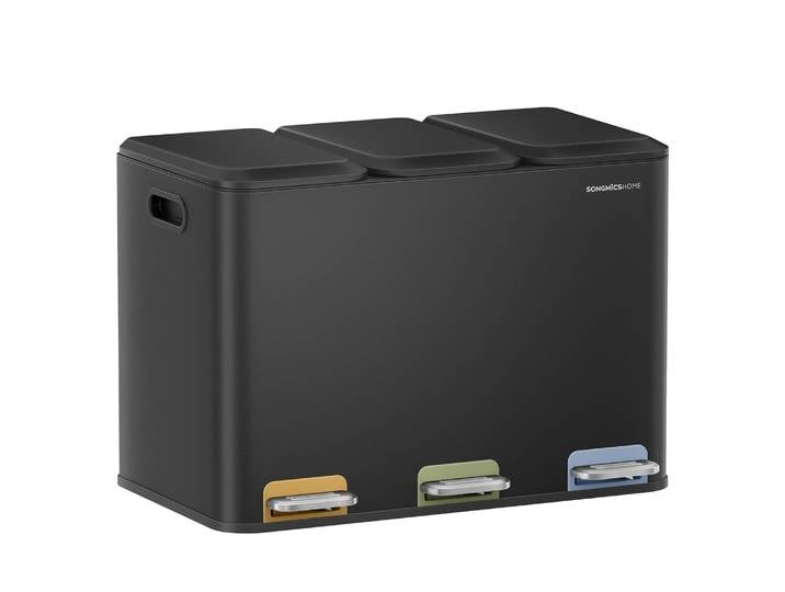 Abfalleimer 3-fach 45 l Mülltrennung Soft-Close Schwarz