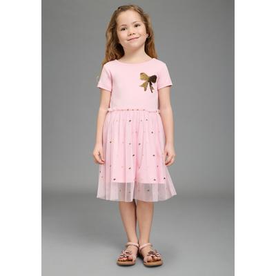 Jerseykleid KIDSWORLD "Kleid mit Tüllrock und Wende-Pailletten", Mädchen, Gr. 104/110, N-Gr, rosa, Interlock, Obermaterial: 100% Baumwolle. Rock: 100% Polyester, Glitzermuster, mehrfarbig, ausgestellt kniebedeckend, Rundhals, Kleider Jerseykleid,...