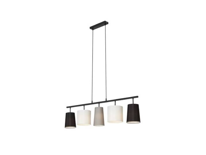 BRILONER - Lampe à suspension avec abat-jours en tissu métallique – Comporte 5 douilles E14 – Idéale pour le salon ou la salle à manger – Abat-jours Noir/Blanc/Gris