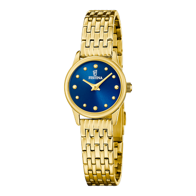 Quarzuhr FESTINA "Mademoiselle", gold (goldfarben, blau, blau), Armbanduhren, Damen, goldfarben, Quarzuhr, Armbanduhr, Damenuhr, Edelstahlarmband, analog