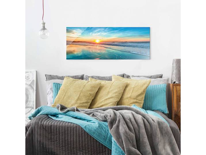 Tableau déco coucher de soleil Verre de sécurité ESG selon les normes DIN EN 12350-1 Bords sécurisés légèrement arrondis Multicolore 100 x 40cm