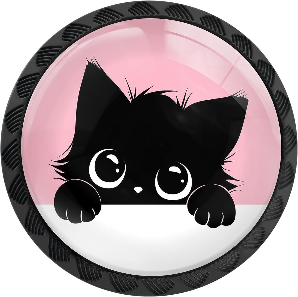 Set van 4 ronde zwarte kat kastknoppen voor keuken, badkamer en meubels