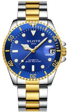 Uplifted Trends Classic Automatic Mechanical Watch For Men Waterproof Luminous Stainless Steel Luxury Date Watch blue