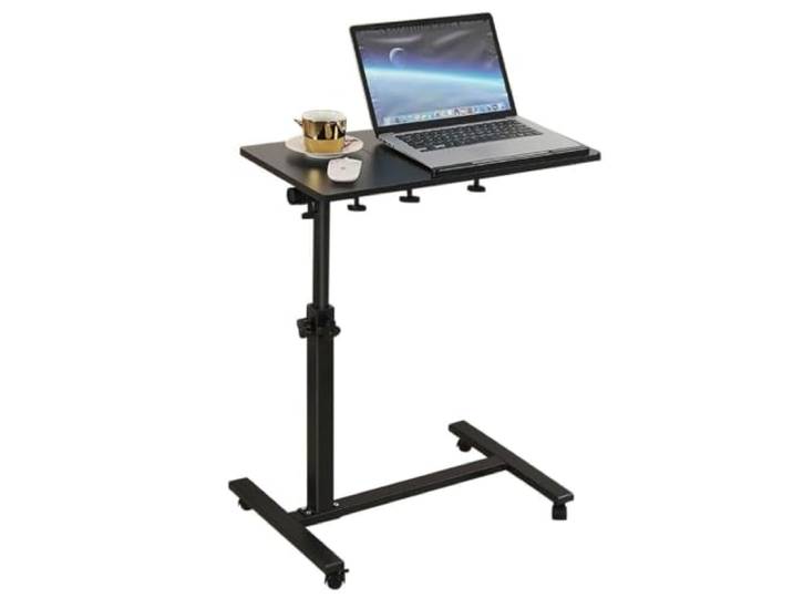 Medizinischer Betttisch mit C-förmigen Rädern - 2 verstellbare Regale für Krankenhaus, Sofa und Behinderte (Schwarz (60 * 34,5 * 58/90 Cm))