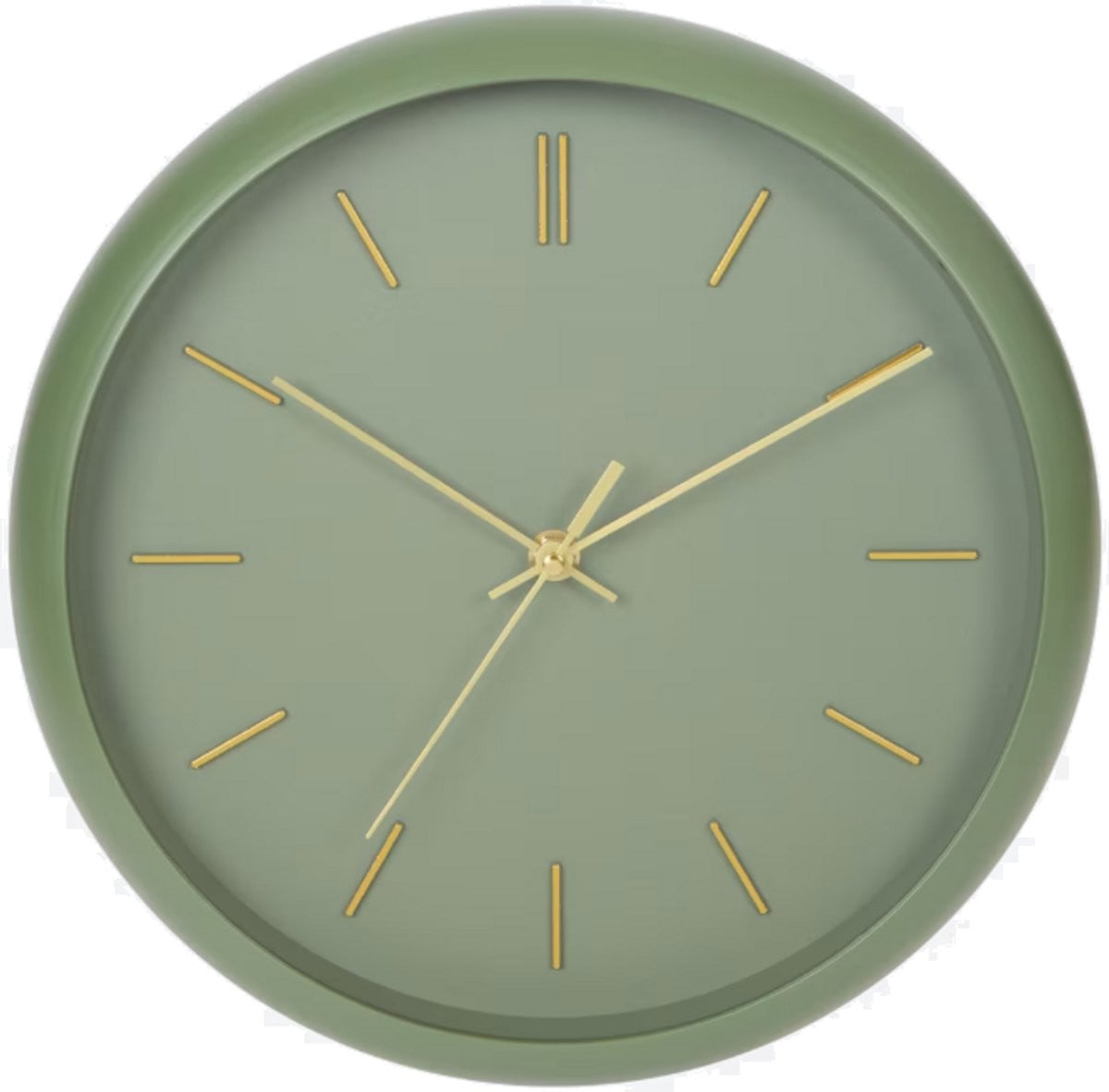 Groene wandklok met een diameter van 30 cm