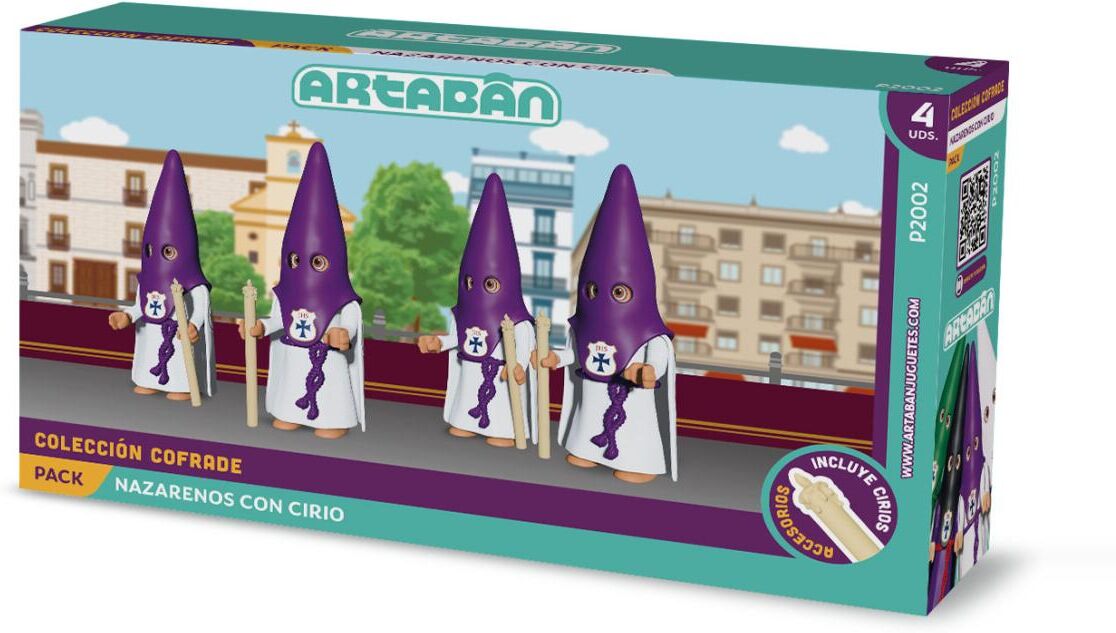ARTABÁN Pack 4 figuras Nazarenos con Cirio Hermandad de capa morada .