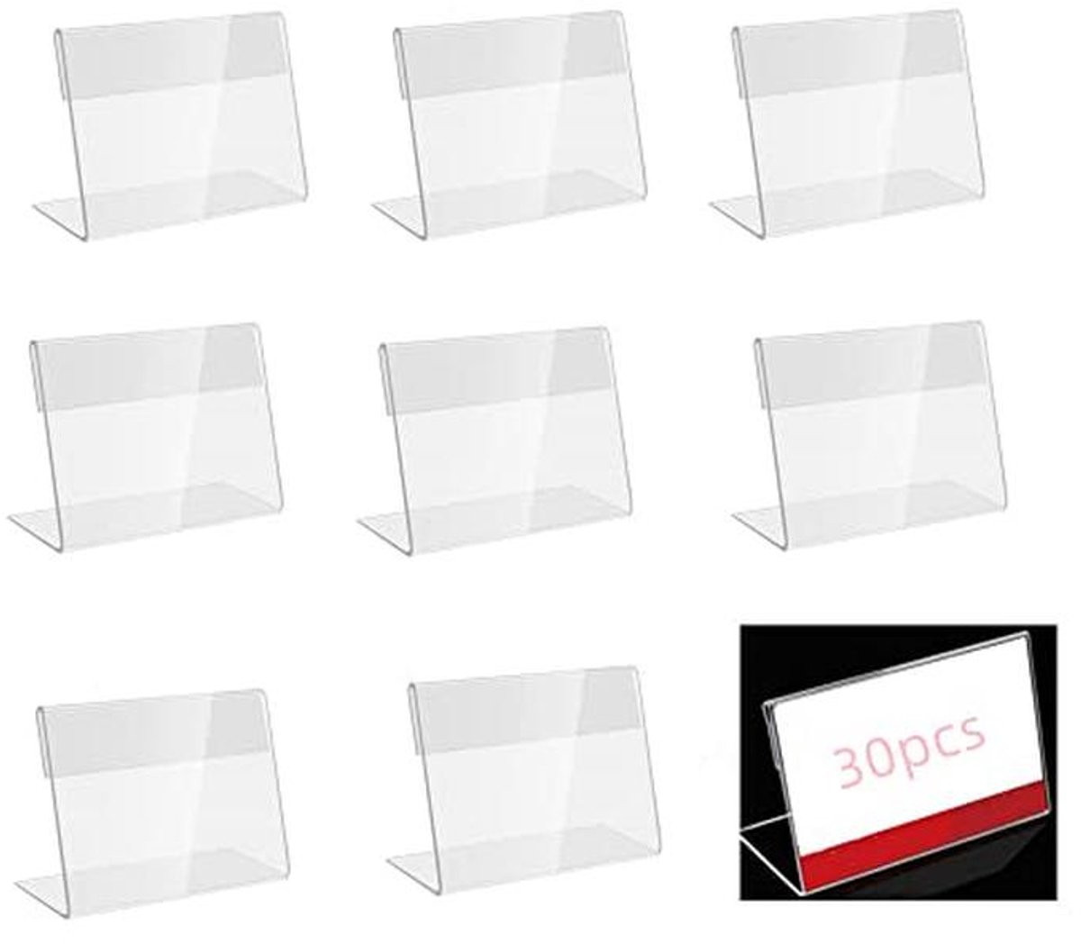 Set van 30 acryl labelhouders voor prijsinformatie en bedrijfskaarten, 7,5 x 5,5 cm