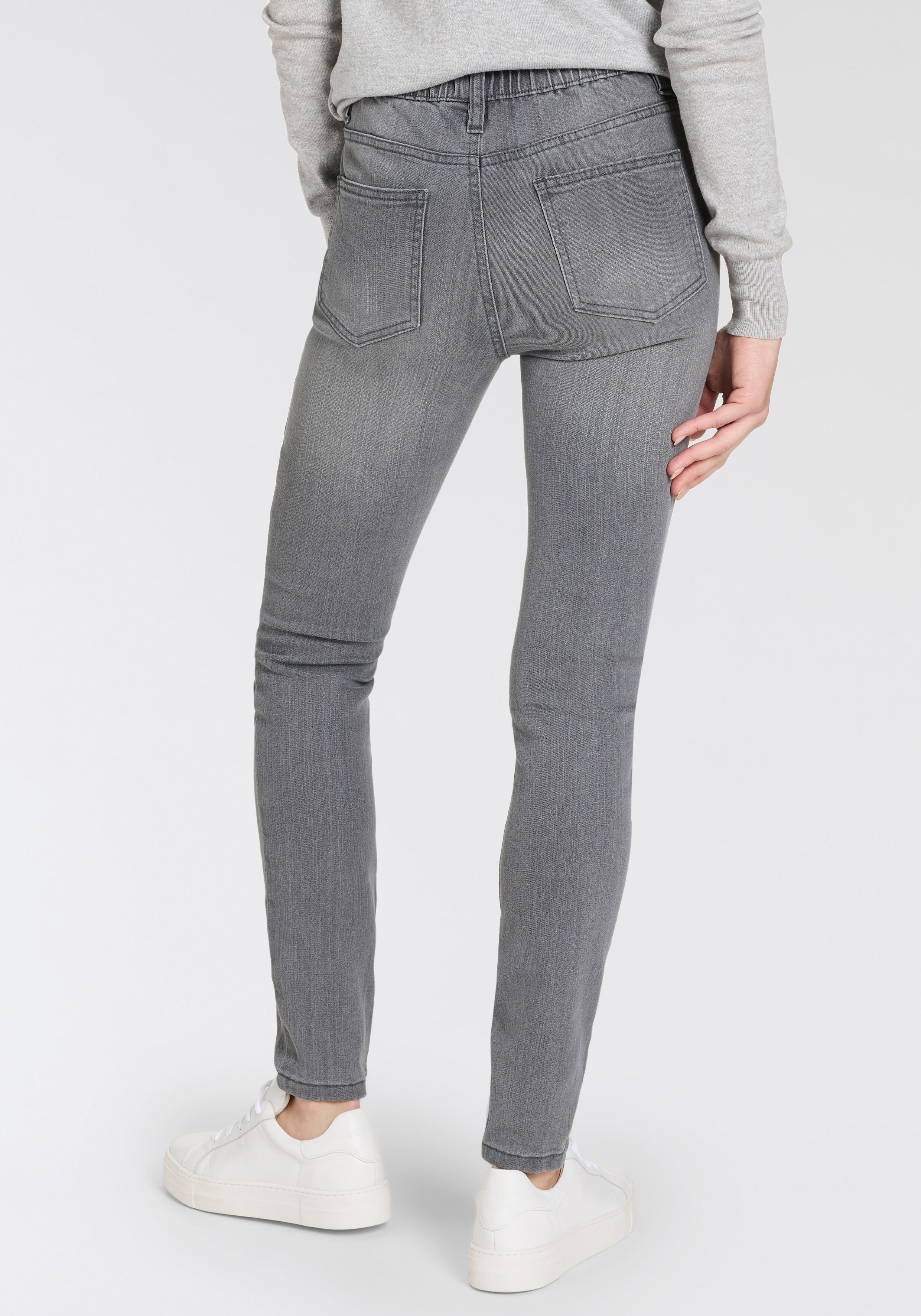 Jeansjeggings ARIZONA, Damen, Gr. 44, N-Gr, blus, grus, Jeans, Obermaterial: 80% Baumwolle, 19% Polyester, 1% Elasthan, clean, Basic, eng lang, Jeans Jeansjeggings, enge Passform, Röhrenjeans, Used-Look-Waschung, hohe Leibhöhe