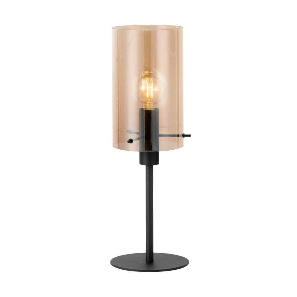 Eglo Polverara Jantar Landelijke Tafellamp Zwart met Amber Glas en Messing Details