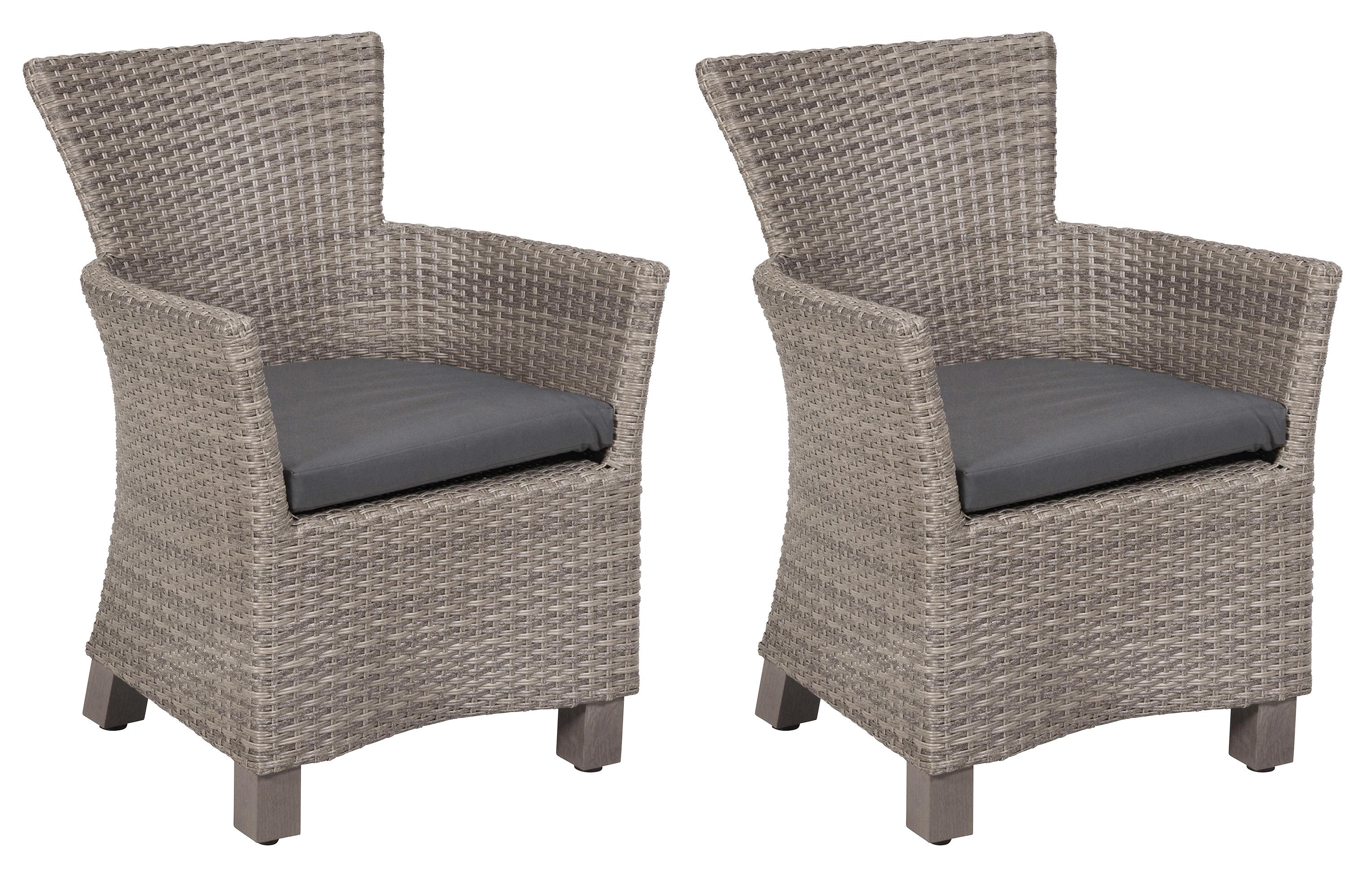 Toskana Gartensessel, 2er Set, inkl. Auflagen, grau - Aluminium/Polyrattan