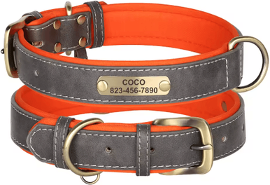 Inspire Picks Personalized PU Leather Dog Collar With Free Engraved Nameplate For All Dog Sizes 361k Gray xl