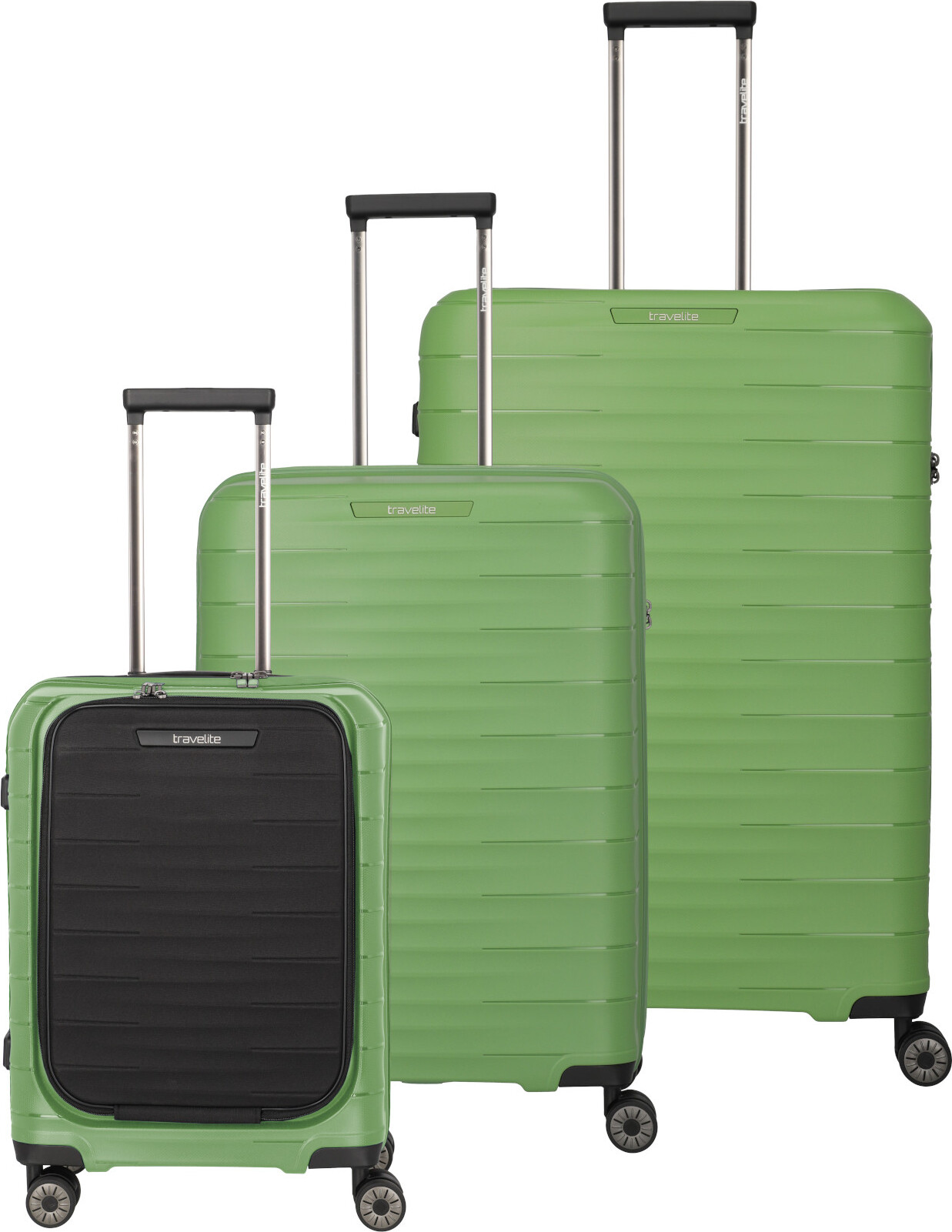 Travelite MOOBY Kofferset mit 4 Rollen Gr. L/M/S mit Vortasche - Grün
