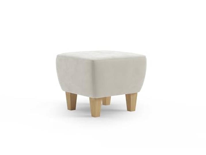 Cavadore Hocker Vida / Polsterhocker mit massiven Holzfüßen in Buche / 52 x 46 x 52 / Mikrofaser, Naturweiß