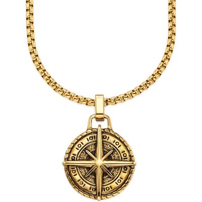 Kette mit Anhänger BRUNO BANANI "Edelstahlkette Anhänger Nautik", gold (gelbgoldfarben), Halsketten, Damen, Edelstahl, L: 55
