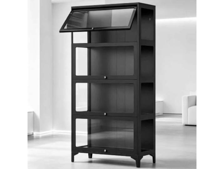 Vitrine Schwarz Metall 4-lagen 32x78x165cm Vitrinenschrank Wohnzimmer Vitrinenschrank Schwarz Metall Vitrine Glas Glasvitrine Stehend Stahl Wohnzimmer Küchenschrank Vitrine Sammlervitrine
