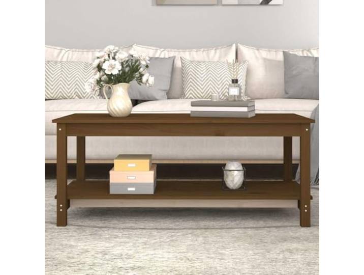 HEFZGDB Massivholz Couchtisch Honigbraun 110x55x45 cm Kiefer 2-Etagen-Design mit Ablage und Tischplatte für Wohnzimmer Beistelltisch rustikale Optik Stabiler Holzrahmen