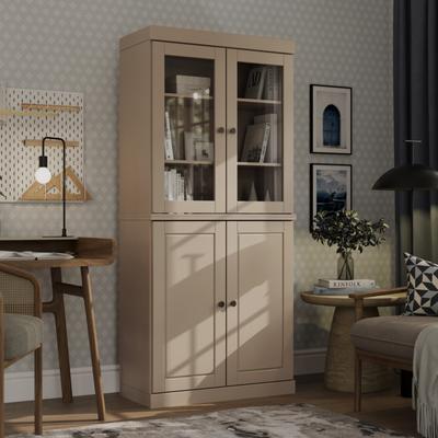 "Palace Imports Solid Wood Raised Panel & Glass 6-Shelf Bookcase, 32""W"