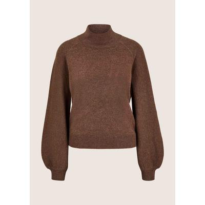 Longpullover MADELEINE "Pullover Feinstrickpullover mit Ballonärmeln", Damen, Gr. 36/38, braun (espresso, melange), Modern, weit, Pullover Longpullover