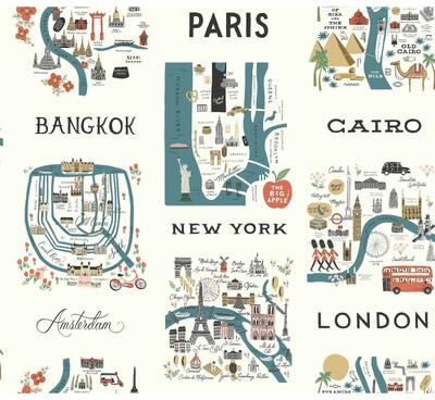 Rifle Paper Co.City Maps Blue & Red Wallpaper