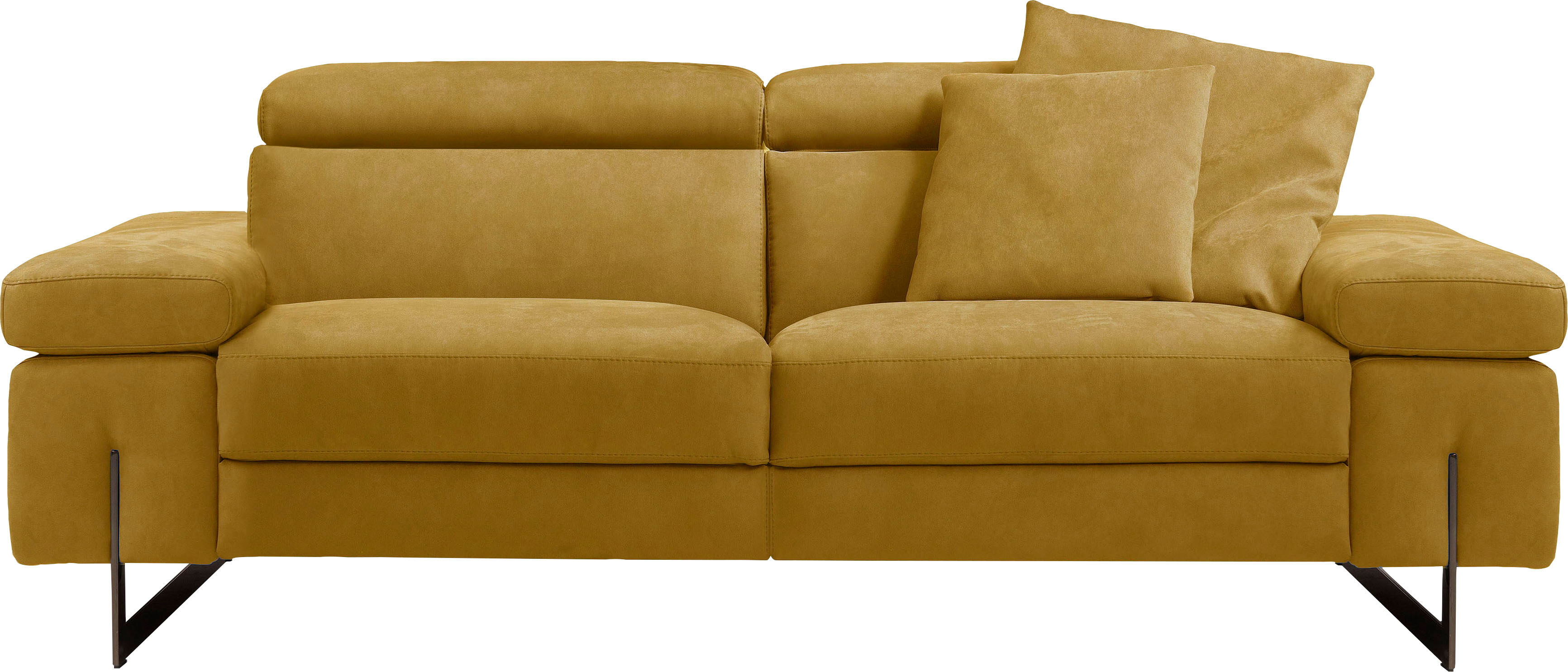 2,5-Sitzer EGOITALIANO "Candice, elegant und edel, hochwertiges Designsofa, bequem", gelb, B:222cm H:100cm T:108cm, Luxus-Micofaser Lederoptik (100% Polyester) ist ein neues technisches Gewebe mit einem visuellen und taktilen Aspekt, der dem Nubuk sehr na