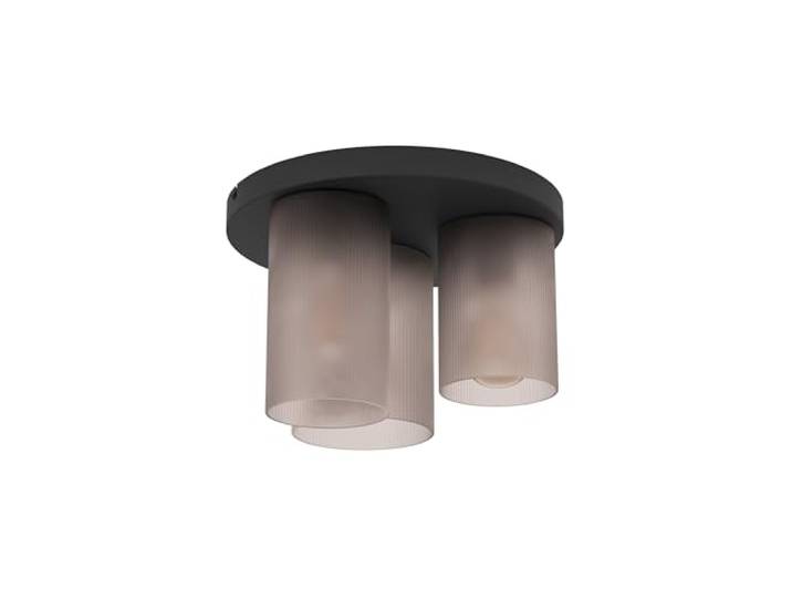 Eglo Luminaire plafonnier Colomera\, lampe de plafond élégante\, éclairage de salon en métal noir et verre fumé\, douille E27\, Ø 35 cm