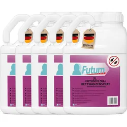 FUTUM 5x5L Bettwanzenspray / Flohspray bekämpft Insekten, Eier, Larven, Insektenspray ohne Biozide auf Wasserbasis,  Sofortwirkung ohne Flecken