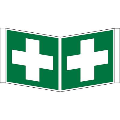 Rettungszeichen, Winkelschild Erste Hilfe E003 - ASR A1.3 (DIN EN ISO 7010) - 200x200x1 mm Kunststoff nachleuchtend