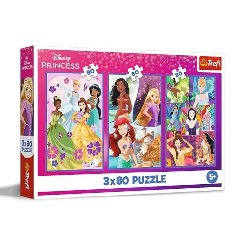 Trefl Disney 3-in-1 Puzzelset Prinsessen en vriendinnen, 3 x 80 stukjes, 5+ jaar