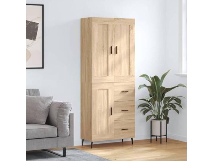 Weißes Highboard Sonoma-Eiche 69,5x34x180 cm - Elegantes Highboard mit Aufbewahrungsfächern - Modernes mit Wandhalterung - Stilvolles mit Eisenbeinen - aus Holzwerkstoff