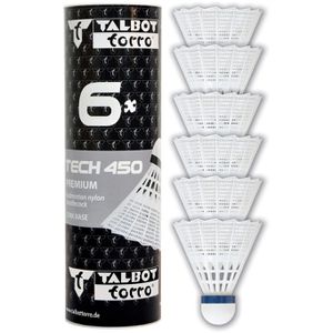 Talbot-Torro Badminton-Bälle Tech 450 Premium, Trainingsball, mittel, weiß, 6 Stück