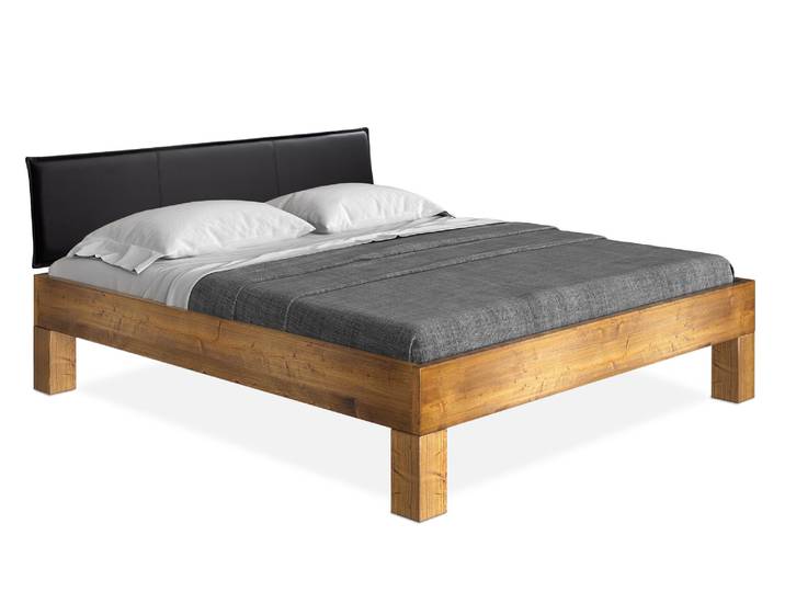 CURBY 4-Fuß-Bett mit Polsterkopfteil, Material Massivholz