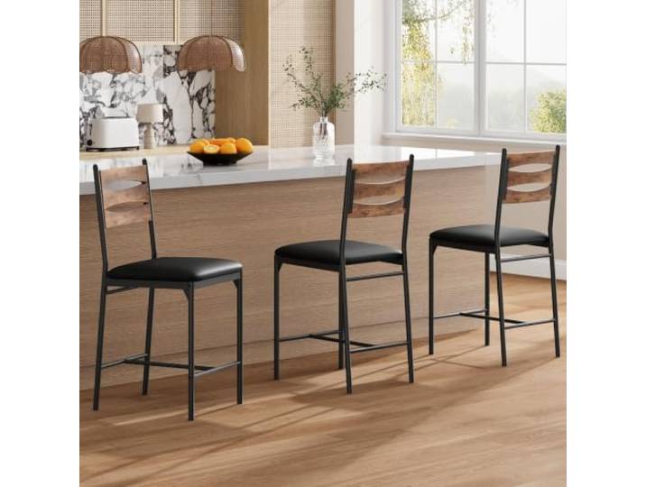 IDEALHOUSE Barhocker Set mit Rückenlehne & Fußstütze – klassisch Thekenhocker aus Kunstleder (PU) mit extra Dicker Sitzpolsterung, Holzgestell, für Kücheninsel/Essbereich, klassisch Color, 2-Pack