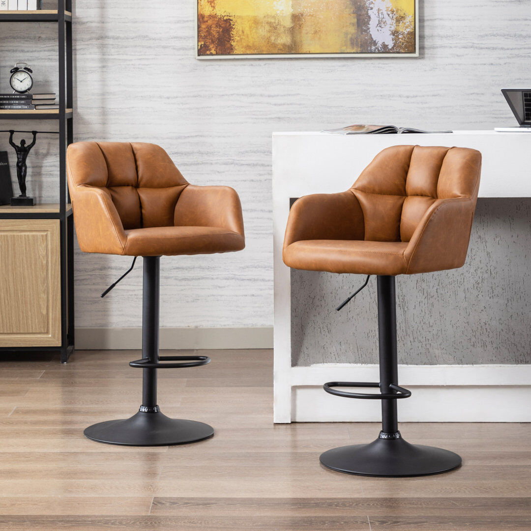 Latitude Run Aavin Swivel Upholstered Adjustable Height Bar Stool Brown 55.5cm W X 59.5cm D