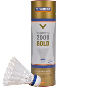 VICTOR Badminton-Bälle Nylon Shuttle 2000 Gold, Spielball, mittel, weiß, 6 Stück