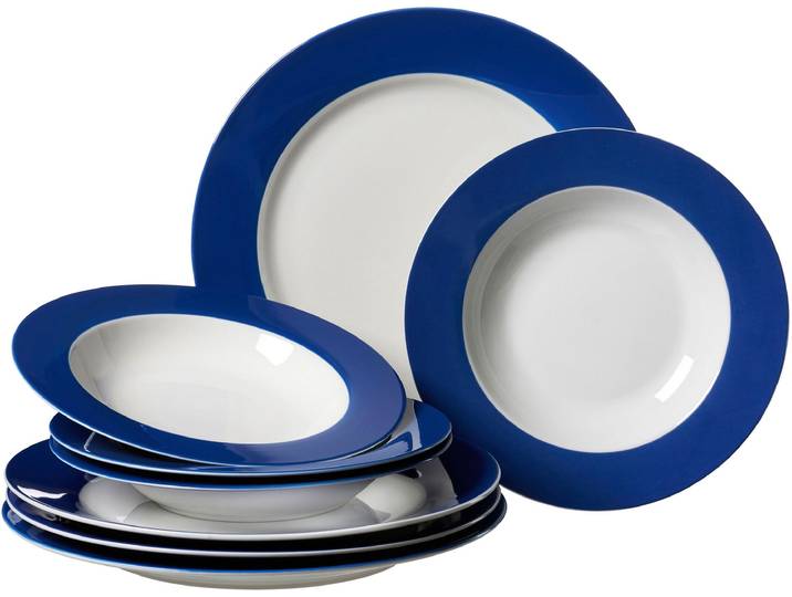Tafelservice RITZENHOFF & BREKER Doppio , blau, 8 Stk., Porzellan, Geschirr-Sets, Tafelservice, Teller Set, Geschirr-Set