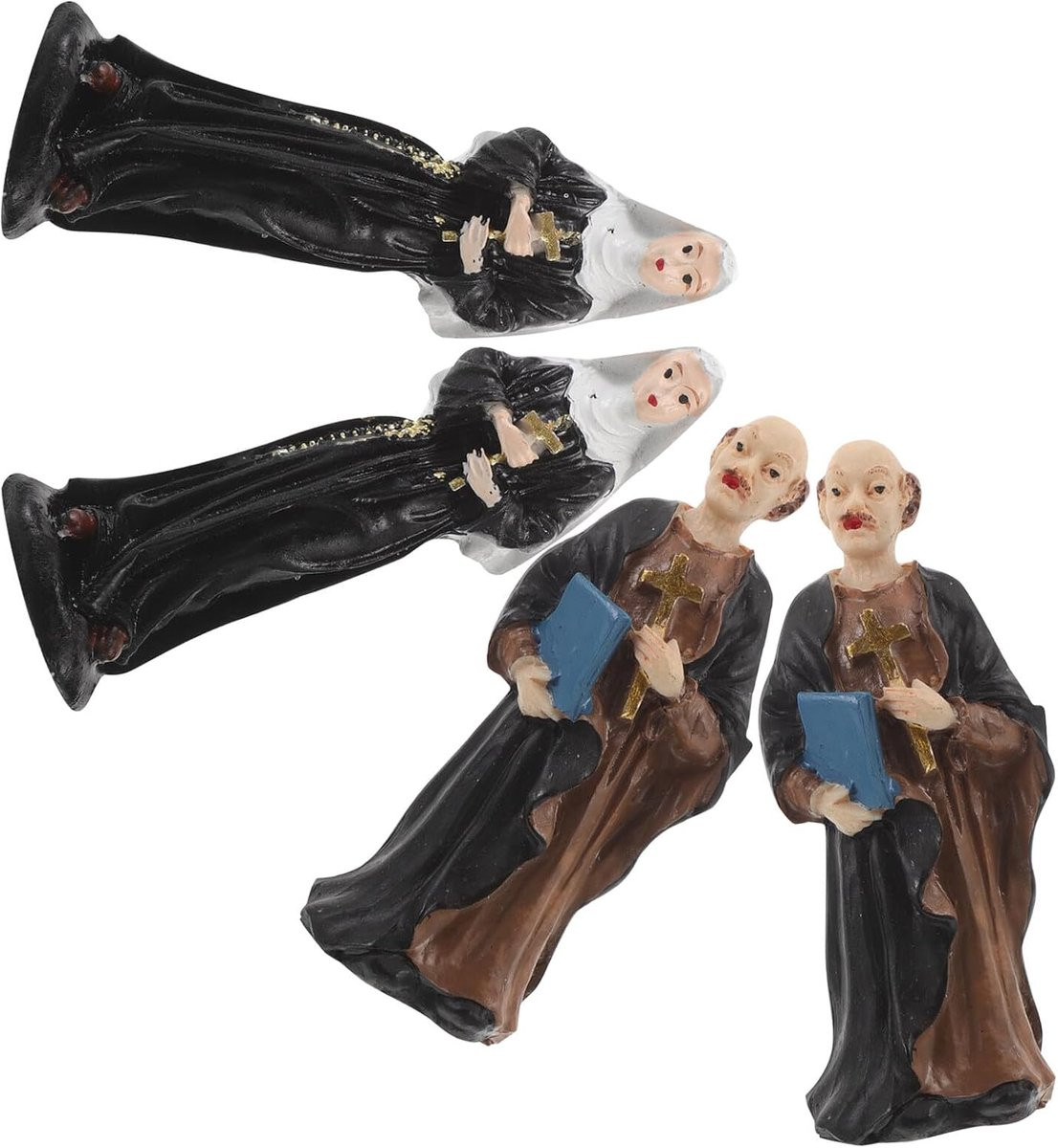 Set van 4 gedetailleerde miniatuur katholieke religieuze beeldjes in diverse kleuren
