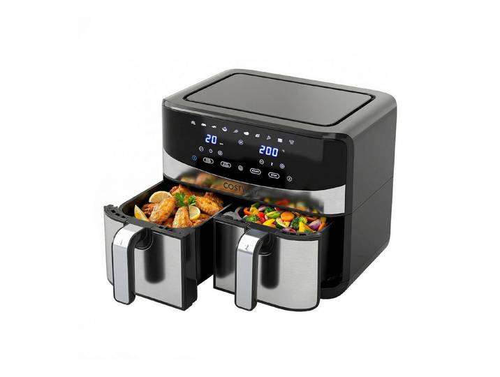 COSTWAY Heißluftfritteuse mit 2 Kammern, Airfryer mit 10 Programme, 2100 W