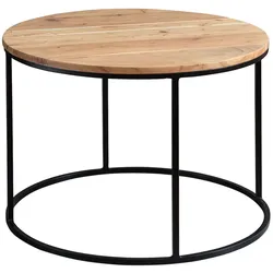 KADIMA DESIGN Couchtisch 60x43x60 cm Akazie Massivholz / Metall Sofatisch, Design Wohnzimmertisch Rund, Kaffeetisch Massiv, Kleiner Tisch
