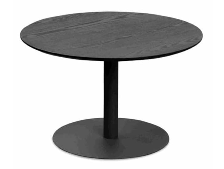 möbelando Couchtisch >Ida 2< Durchmesser 60 cm, Höhe 37 cm, schwarzer Couchtisch mit MDF-Tischplatte in Esche-Dekor, Metallfüßen. Modernes Design, zerlegt geliefert.