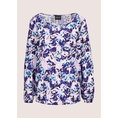Langarmbluse MADELEINE "Bluse Florale Langarmbluse mit Rundhals", Damen, Gr. 38, lila (flieder, lila, gemustert), Obermaterial: 100% Viskose CV., Modern, figurumspielend, Blusen