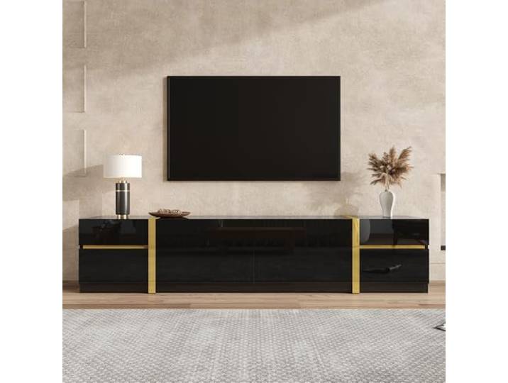 BTM Moderner TV-Schrank, TV-Ständer, TV-Paneel, niedrigerer TV-Ständer. Einzigartiges Design. 180 x 40 x 38cm (L x B x H), Schwarz-Gold